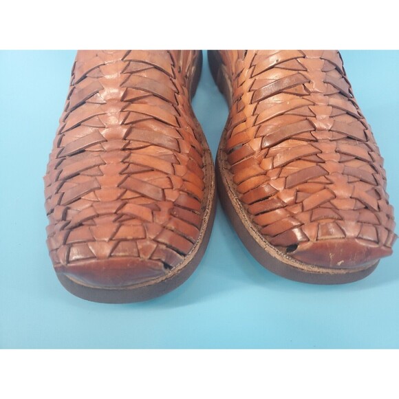 Mens Leather Sandals Sz 7.5 Brown Woven  Slip On Comfort Square Toe  Stacy Adams - Picture 4 of 13